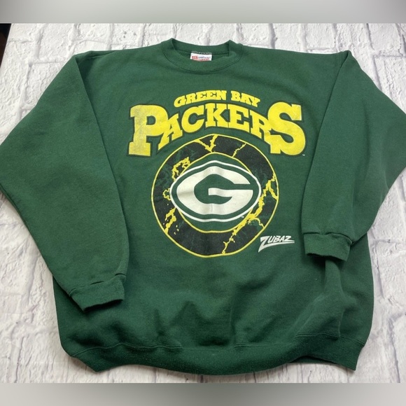 Vintage 90’s NFL Green Bay Packers Zubaz Crewneck Sweatshirt Green Men’s Sz L - Picture 2 of 8